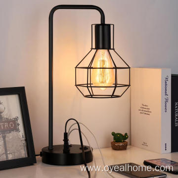 Cage Lampshade Table Lamp with Charging Station